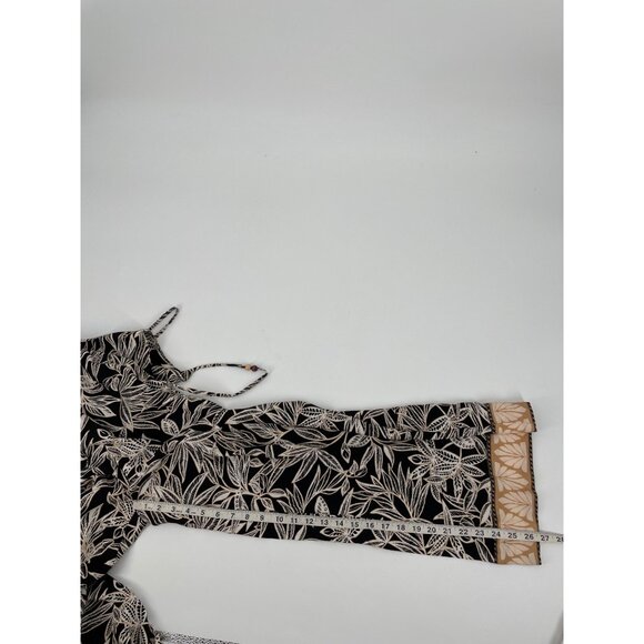 Zara Womens Large Sleeveless Maxi Dress Linen Blend Black White Leaf Print Chic - Picture 7 of 11